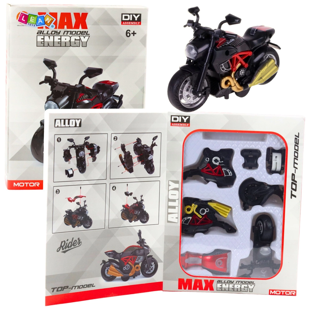 Kovový DIY motocykl 1:14 červený