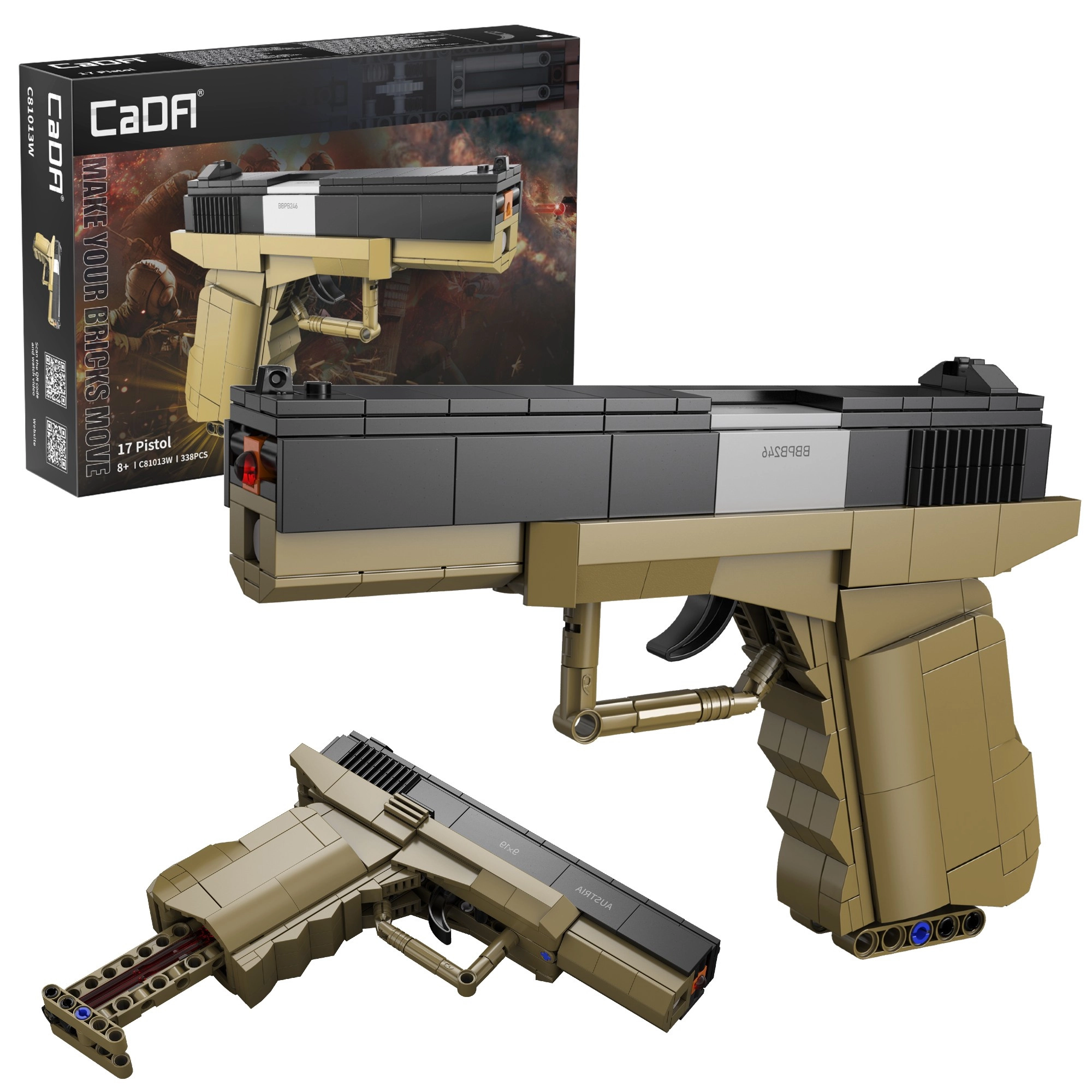 Stavebnice CADA pistole 17 s vystřelovacími náboji, 338 dílků