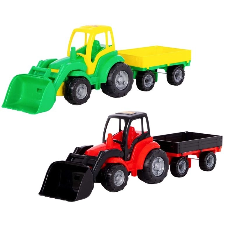 Velký plastový traktor s přívěsem a radlicí - 1 kus
