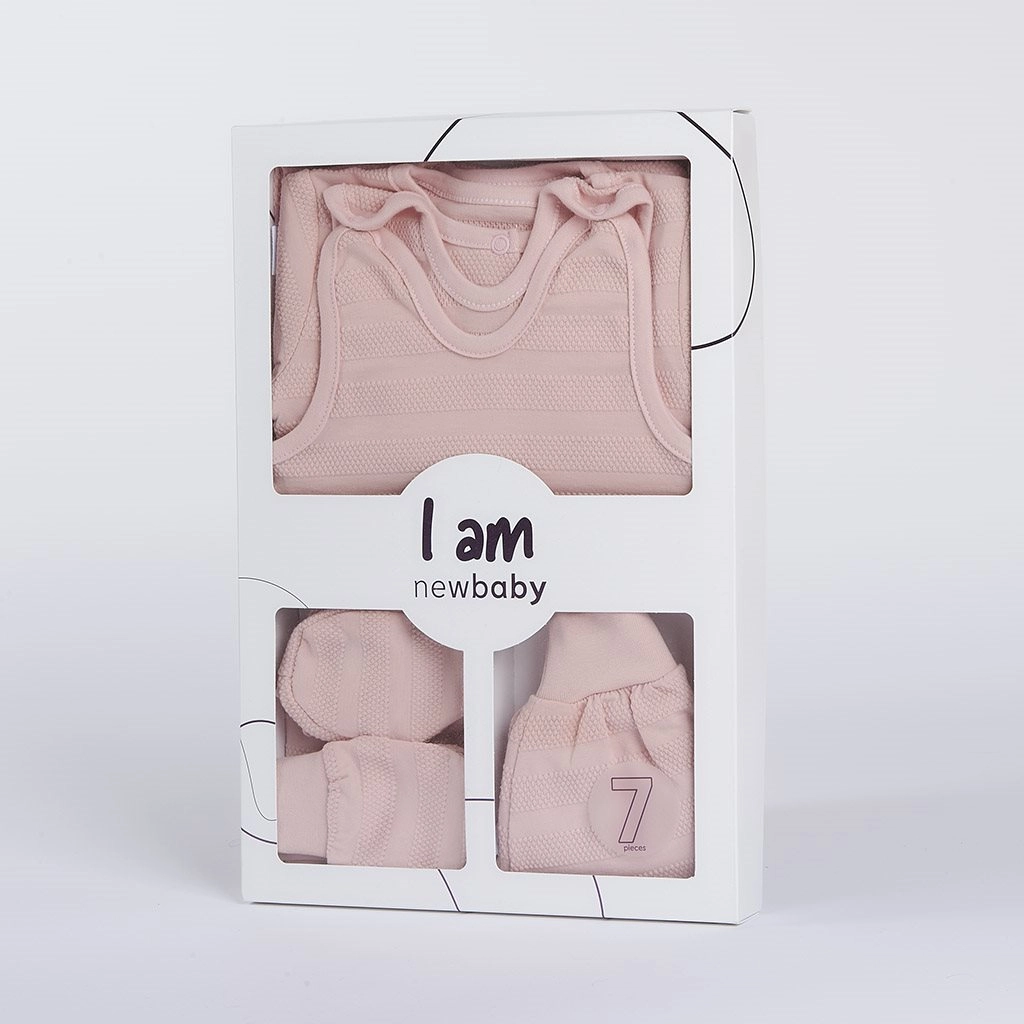 7dílná kojenecká souprava do porodnice NEW BABY I AM růžová