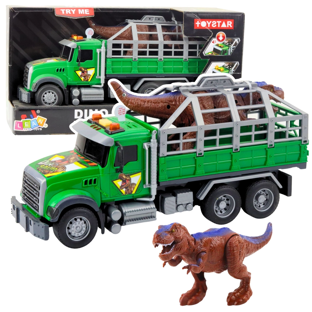 Zelený transportér s dinosaurem se světly a zvuky