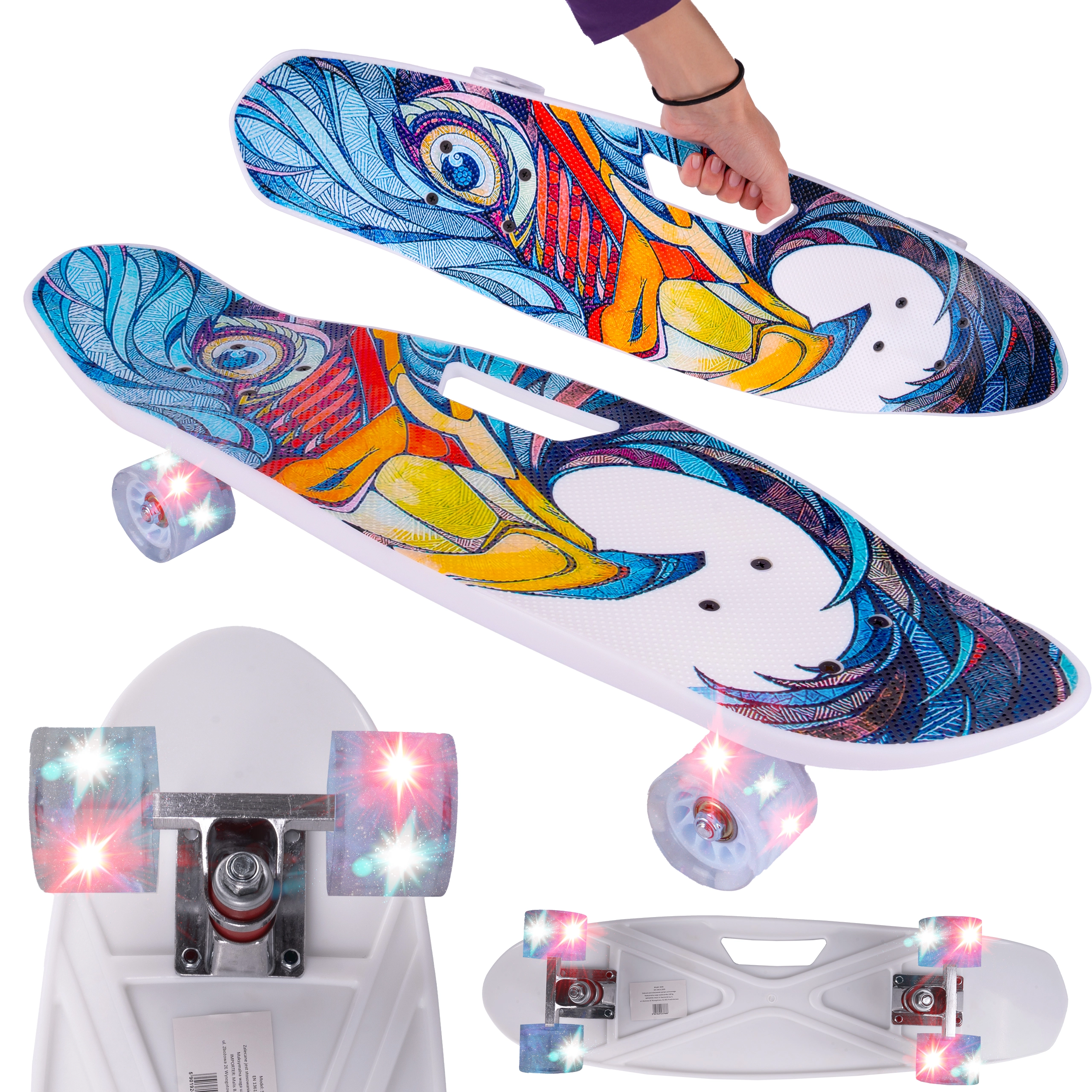 Plastový penny skateboard s držadlem a LED kolečky