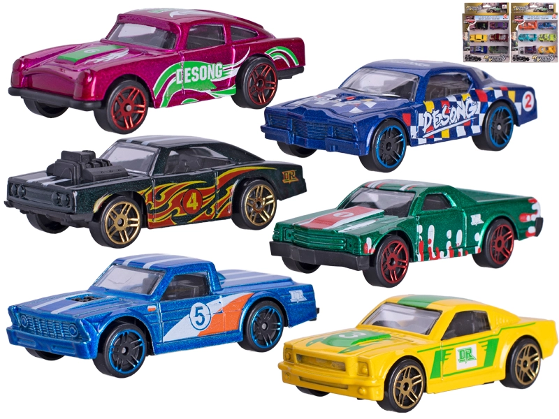 Kovová autíčka 7 cm s volným chodem – sada 6 ks