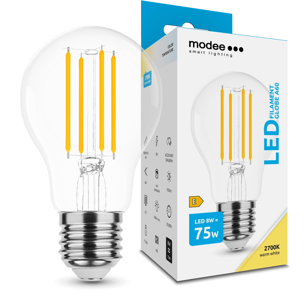 Modee Smart Lighting LED Filament Globe žárovka E27 8W teplá bílá