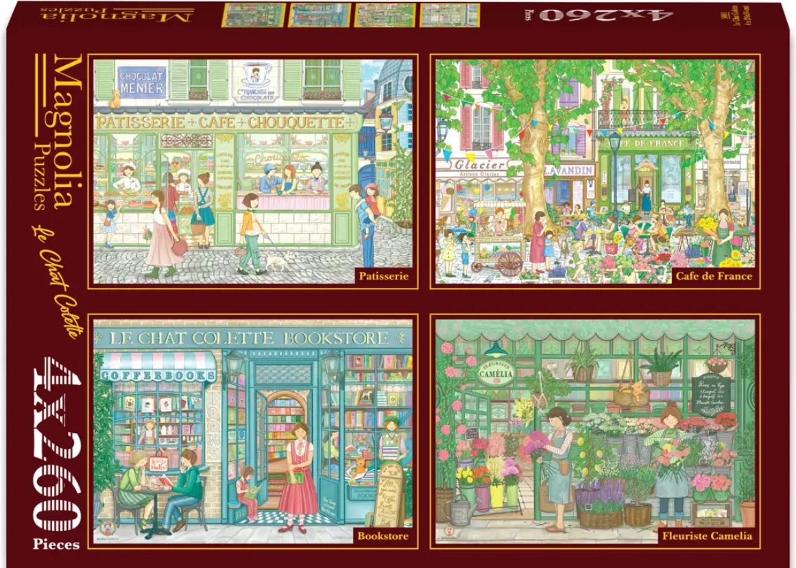 Magnolia puzzle cukrárna, kavárna, knihkupectví a květinářství (4×260 dílků)