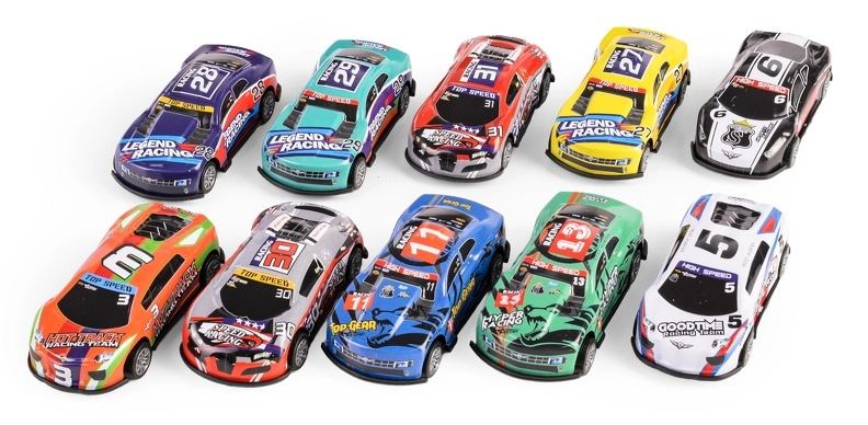 Sada kovových závodních aut v tubě 1:64 – 10 ks