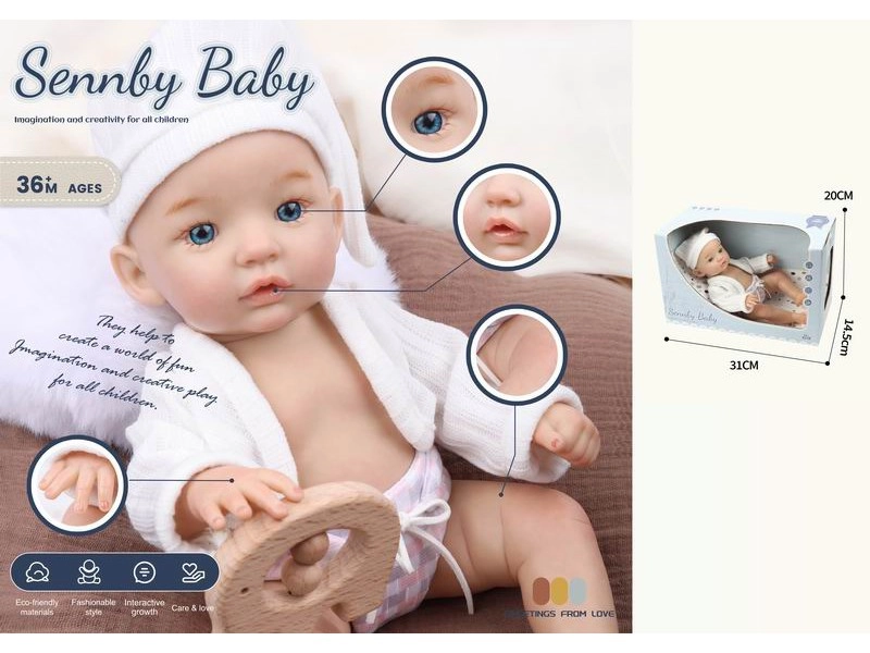 Látková panenka miminko v čepičce Jagoda 32 cm