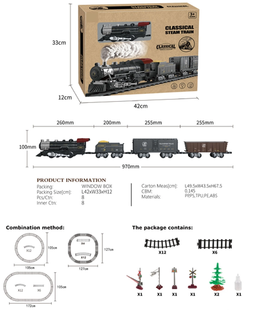 Retro vláček se světly, zvuky a kouřem 172 cm