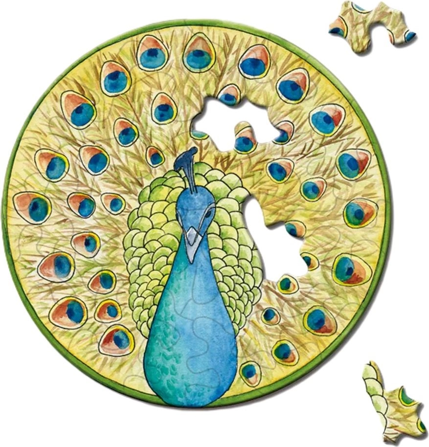 Kulaté mini puzzle CURIOSI Picoli – páv, 33 dílků