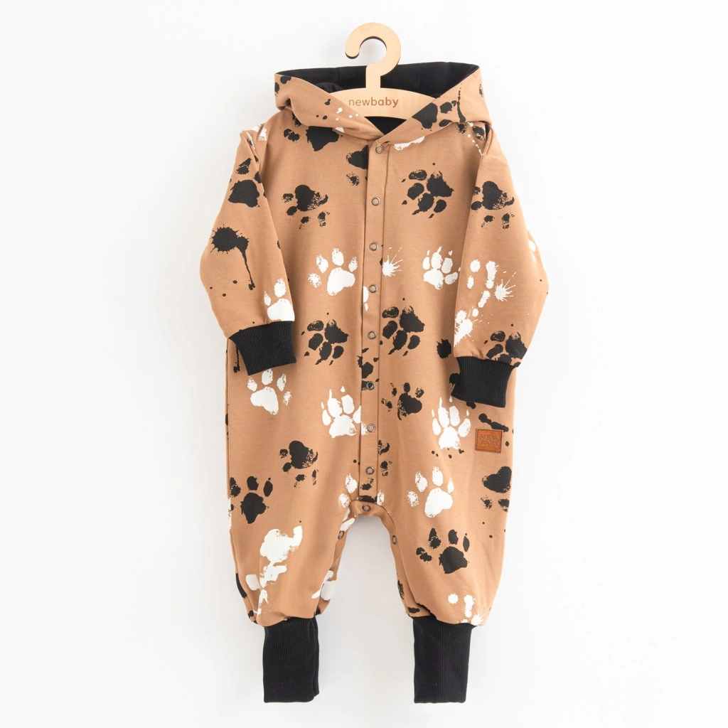 Kojenecký bavlněný overal s kapucí a oušky New Baby tlapka hořčicový