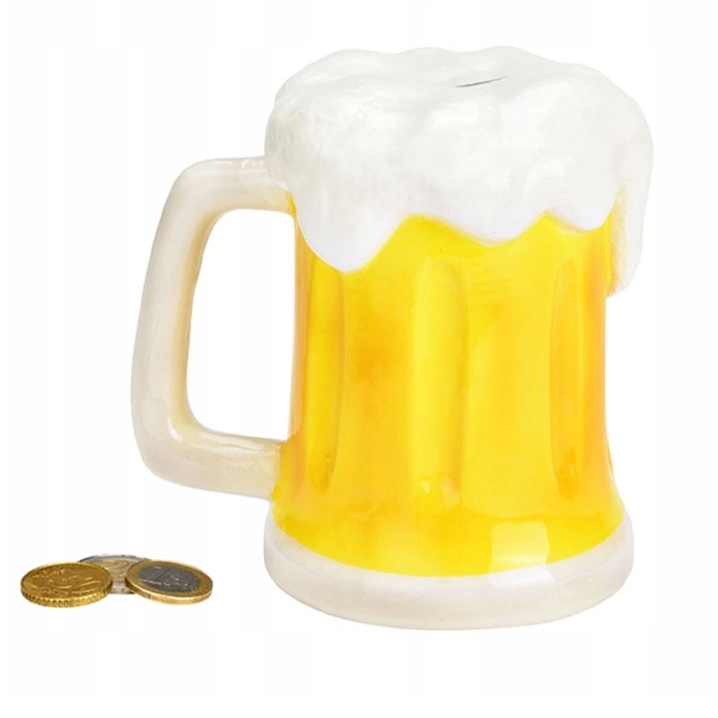 Porcelánová pokladnička ve tvaru pivního půllitru