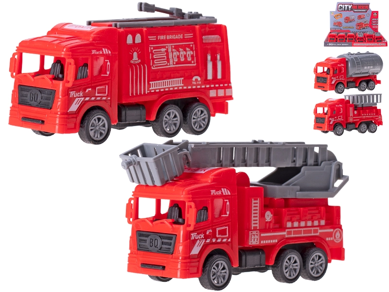 Hasičská auta 11–12 cm se zpětným chodem – 4 druhy