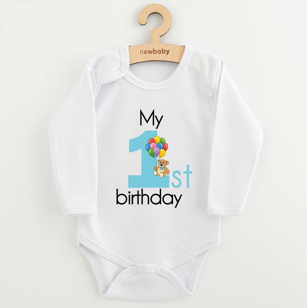 Dětské body New Baby My 1st birthday modré s dlouhým rukávem