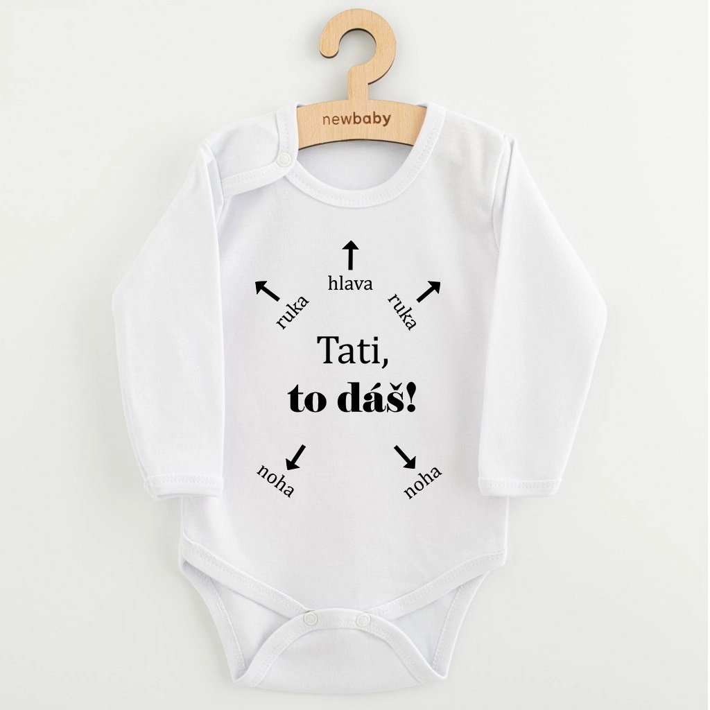 Kojenecké bavlněné body s potiskem New Baby Tati, to dáš! dlouhý rukáv