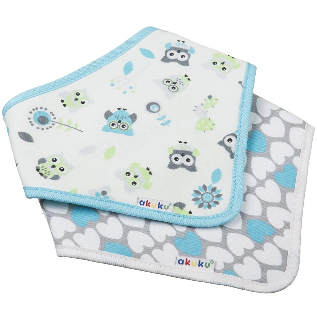 Dětský bryndáček šátek AKUKU – sada 2 ks sova a srdíčka