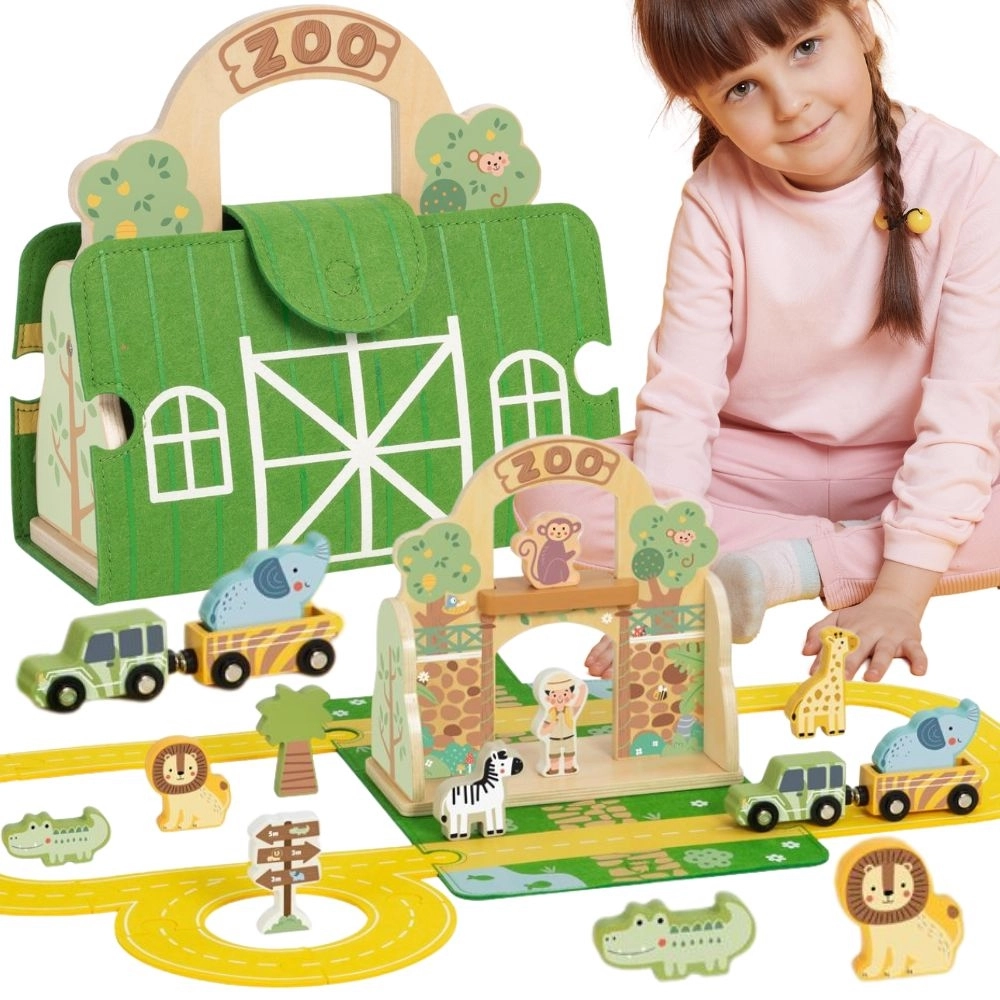 Tooky Toy mini zoo – přenosná dřevěná sada v kufříku