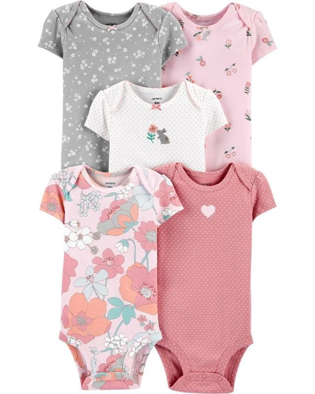 Levně CARTER'S Body krátký rukáv Floral Pink dívka LBB 5ks