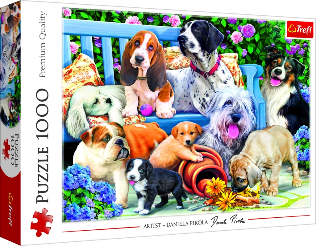 Puzzle 1000 dílků - Psi na zahradě