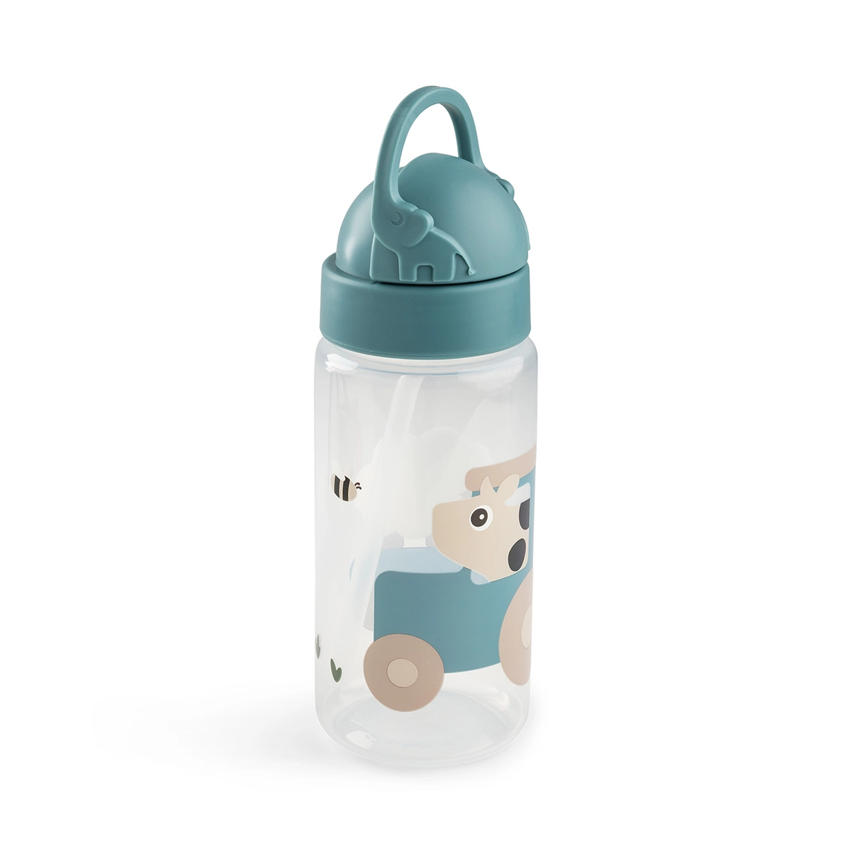 Done by Deer láhev s brčkem Tiny farm modrá 350 ml