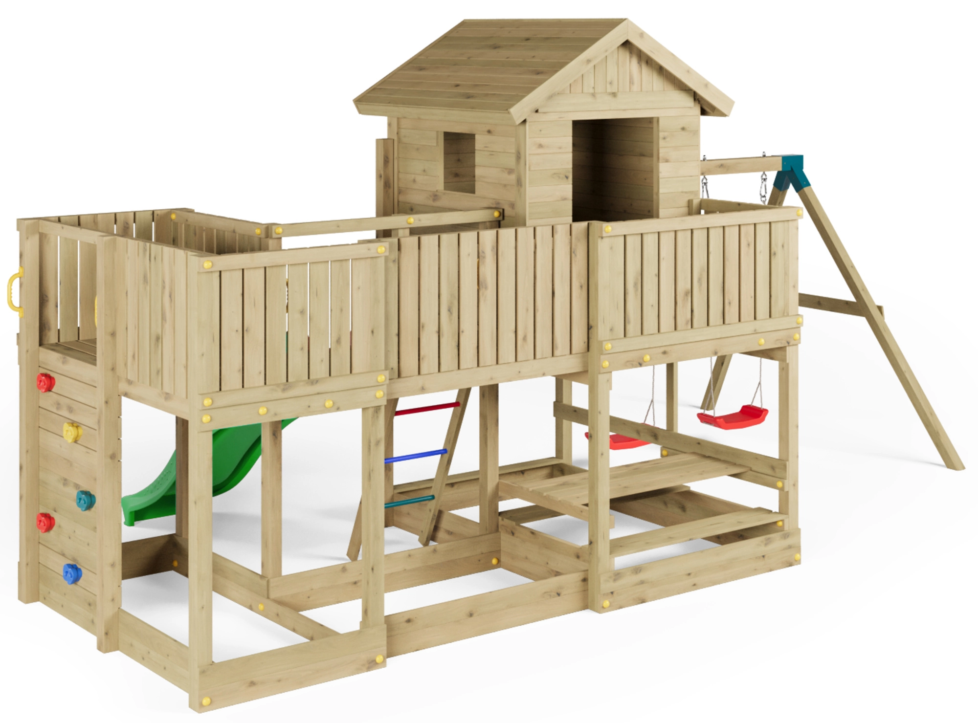 Fungoo dřevěné zahradní hřiště Longstepper se dvěma houpačkami a skluzavkou