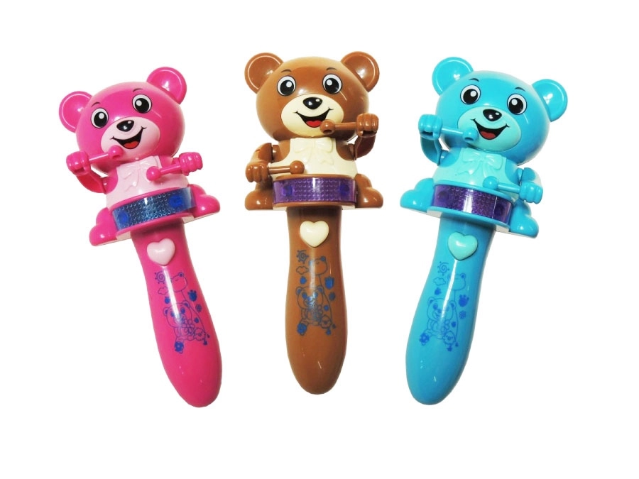 plyšový medvídek s bubnem se světlem a melodií