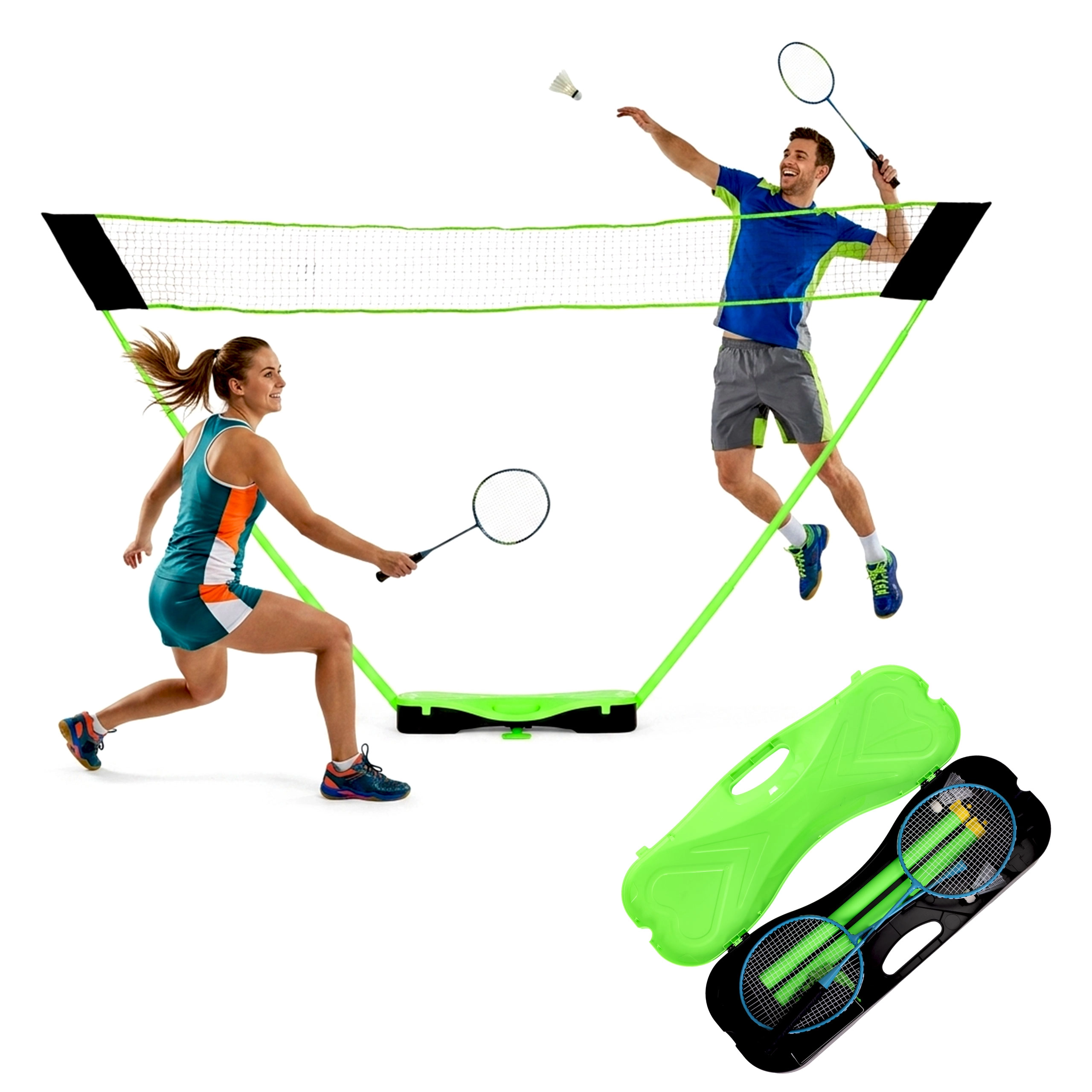 Levně MovepRro skládací badmintonová sada s přenosnou sítí 300 × 156 cm, raketami a košíčky v kufříku