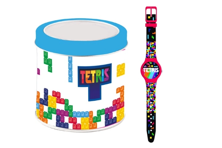 Dětské hodinky Tetris v plechové dóze