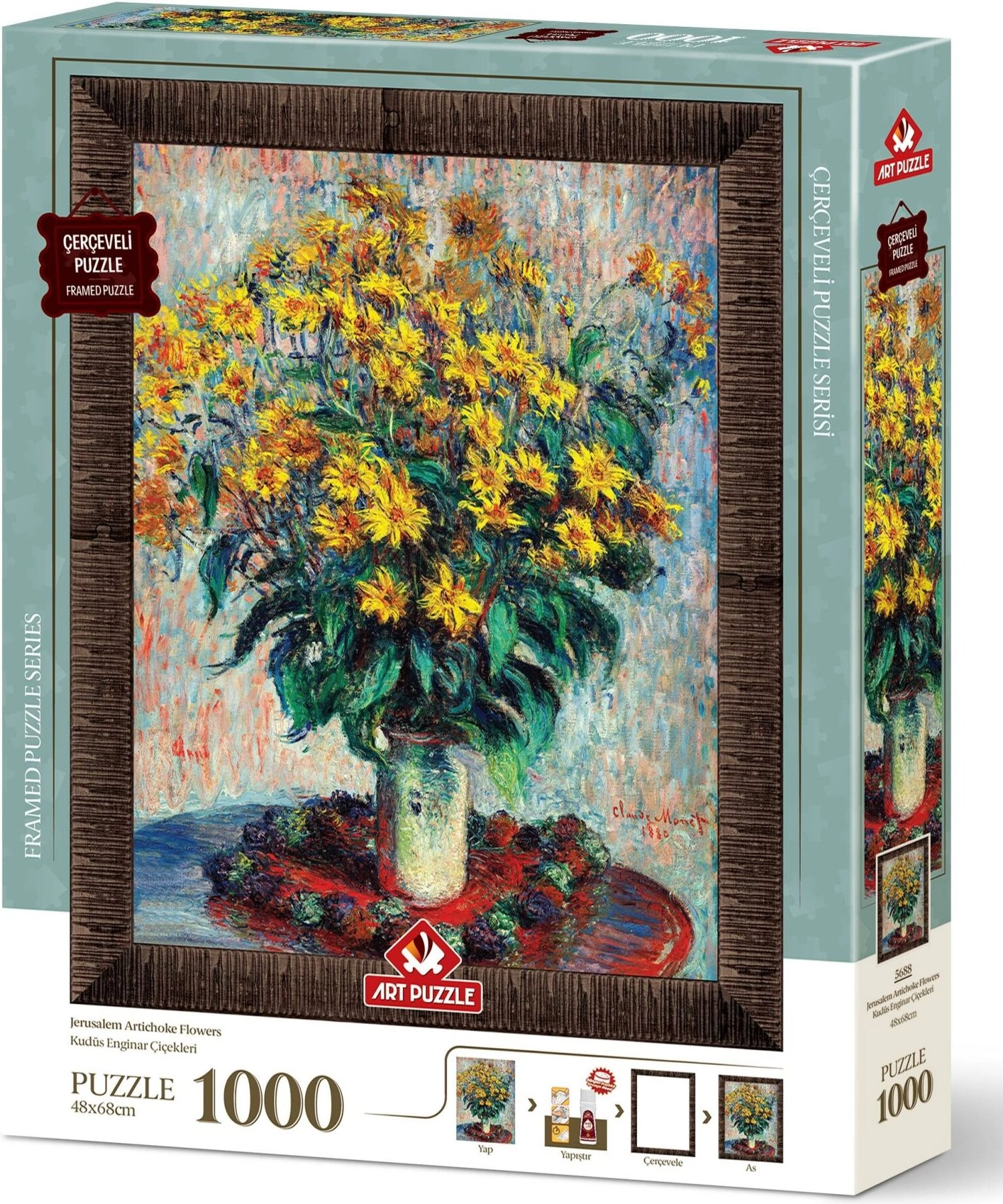 Puzzle s květinovým rámem a lepidlem 3v1 Jeruzalémský artyčok 1000 dílků