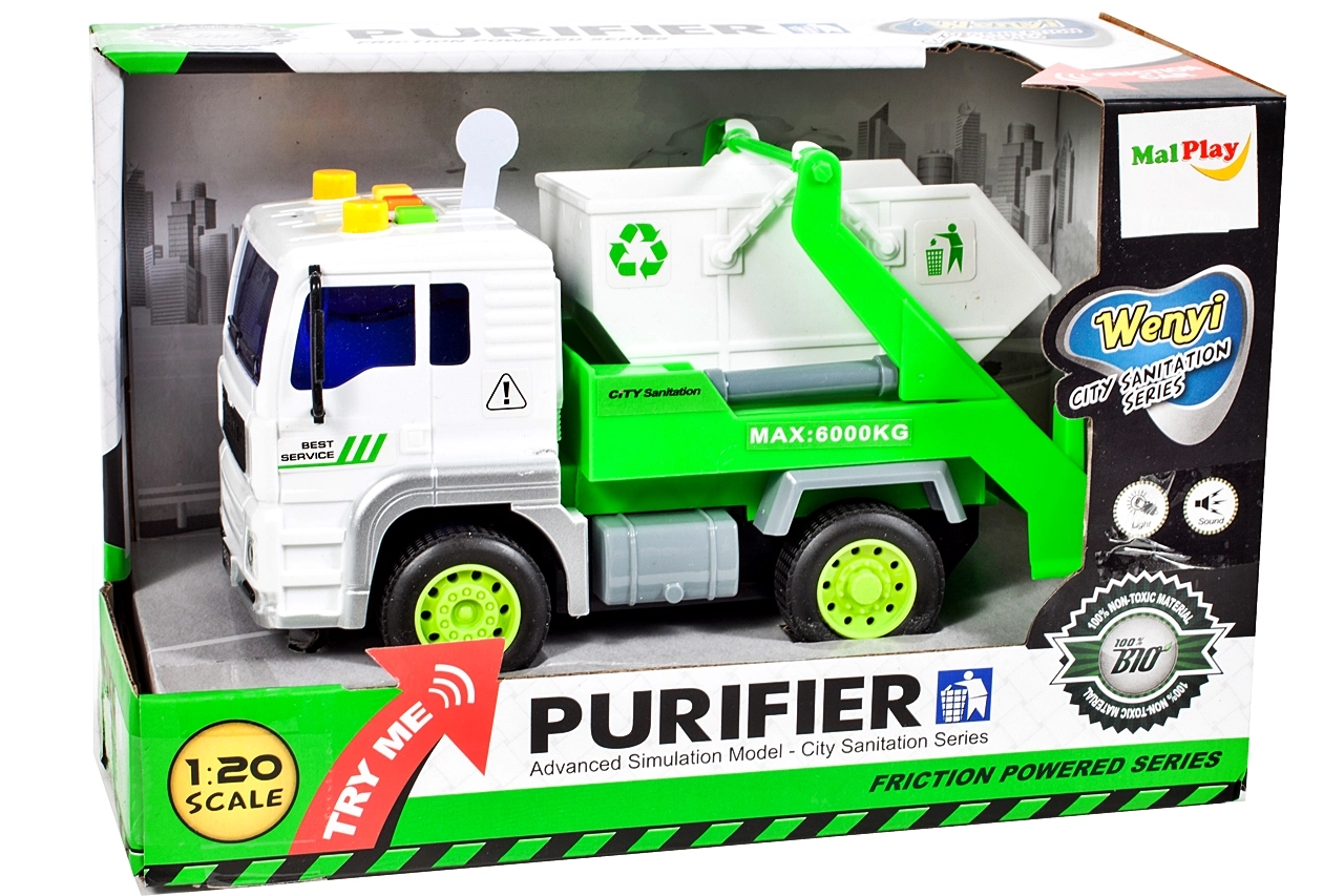 popelářské auto s bílým kontejnerem 1:20 se světlem a zvukem