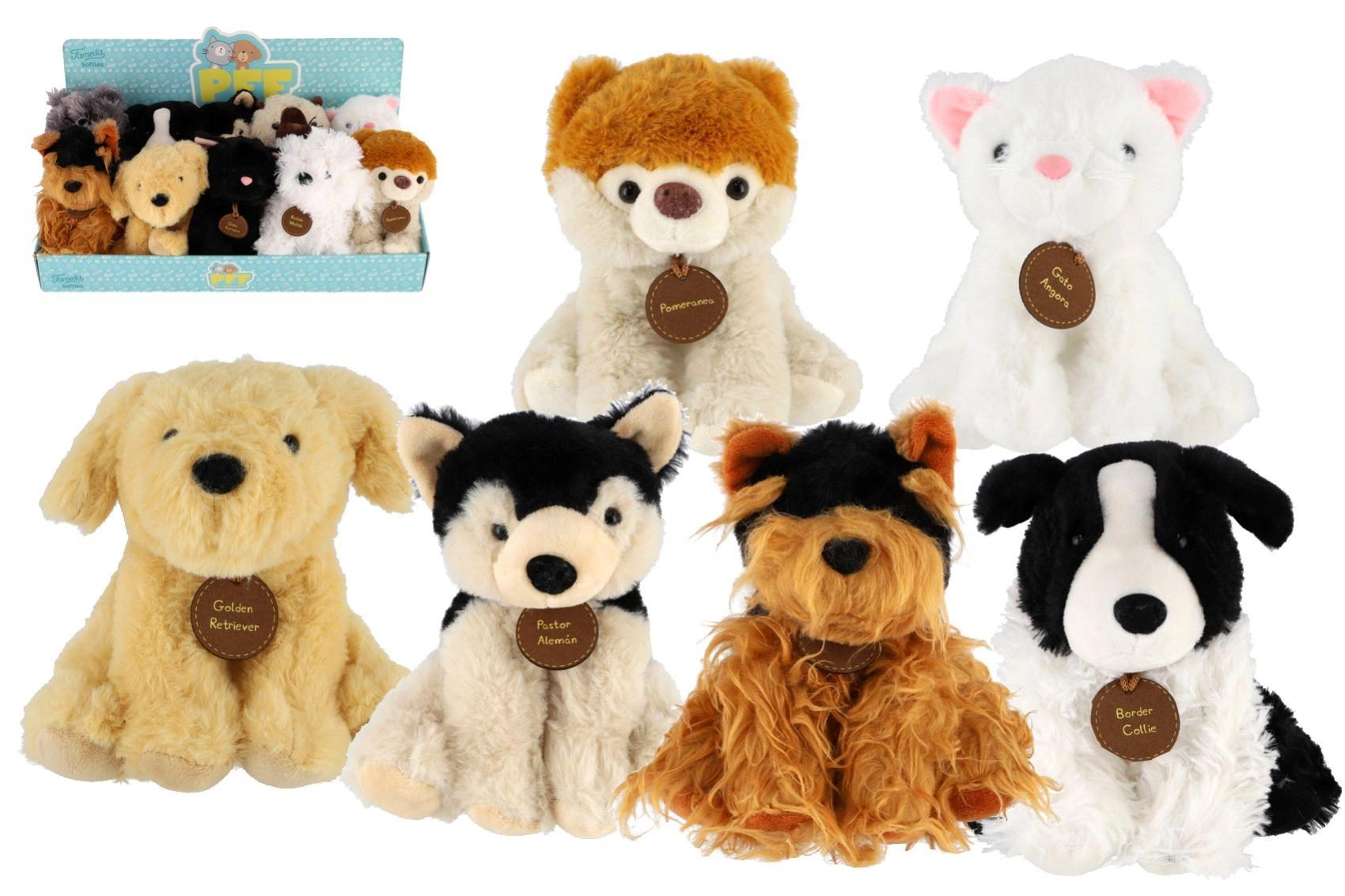 Plyšový pejsek a kočička 18 cm – mix druhů, box 10 ks