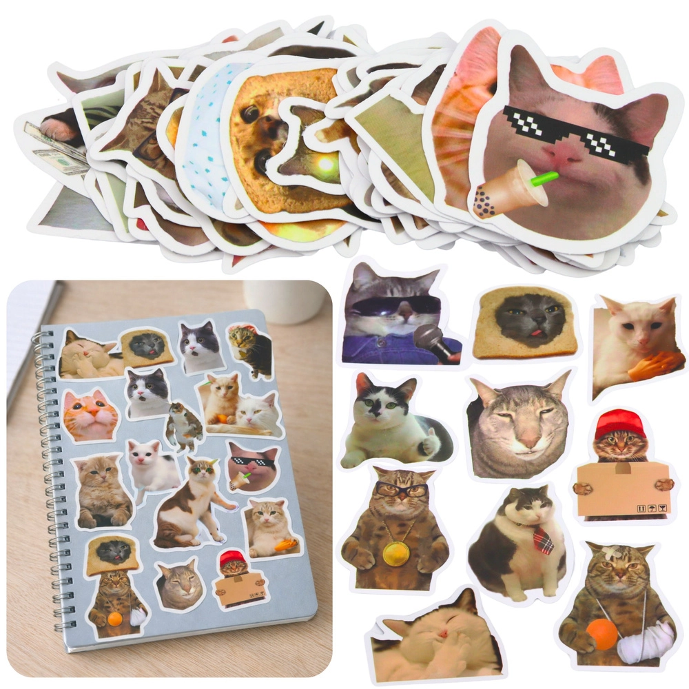 Samolepky kočky memy – sada 50 ks, 7–8 cm