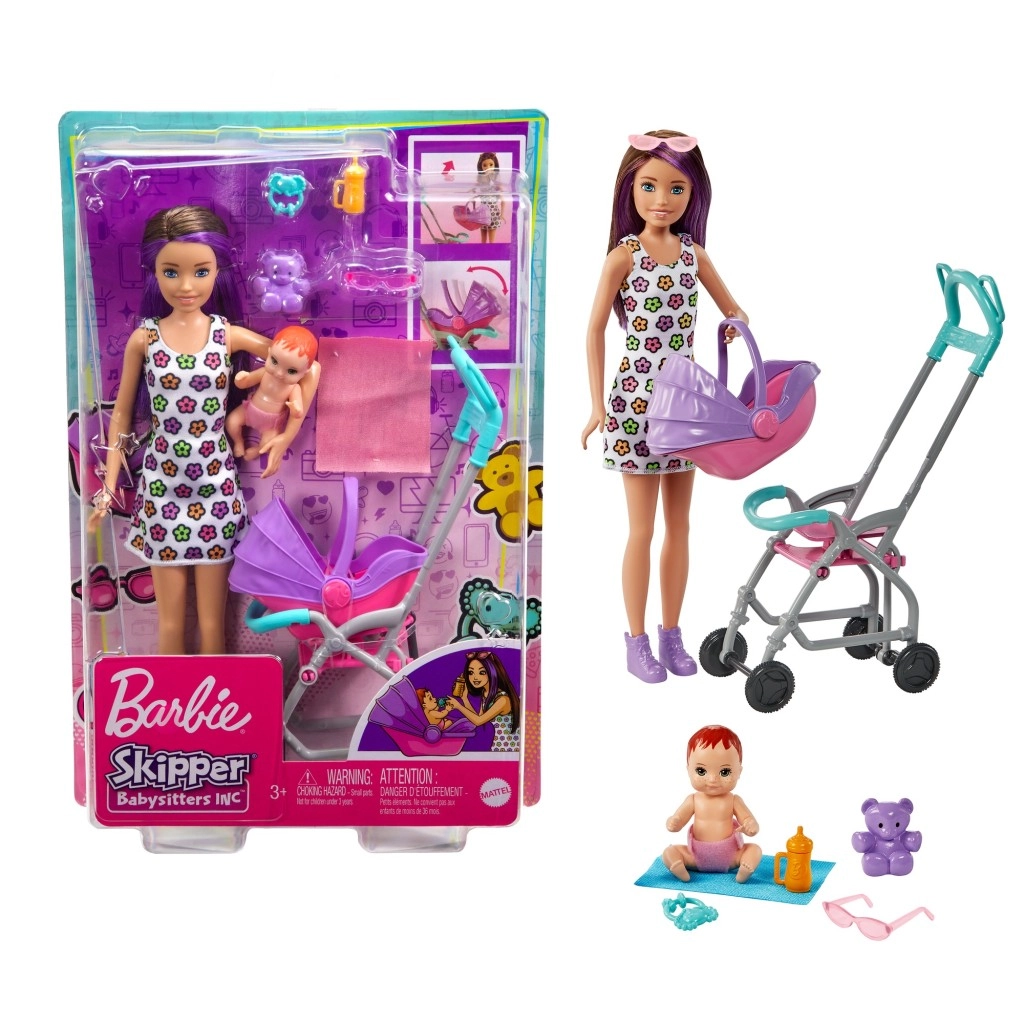 Barbie Chůva herní set Kočárek