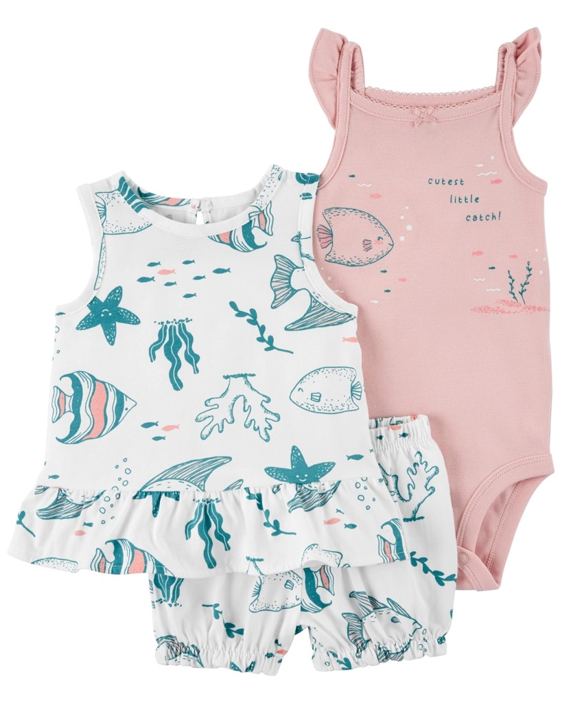 Carter's 3dílný set pro dívky pink ocean – tílko, kraťasy a body (6 m)