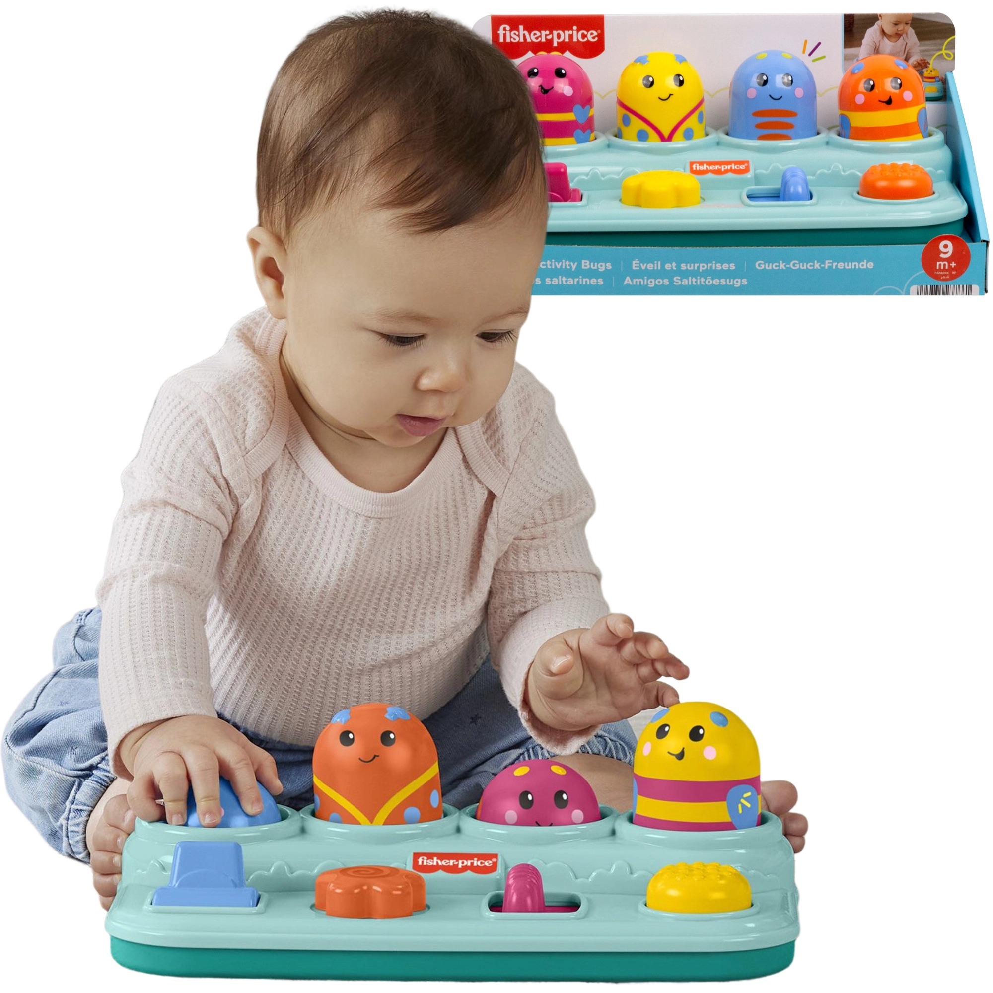 Fisher-Price aktivní vyskakovací hračka pro miminka – tlač, posouvej a otáčej