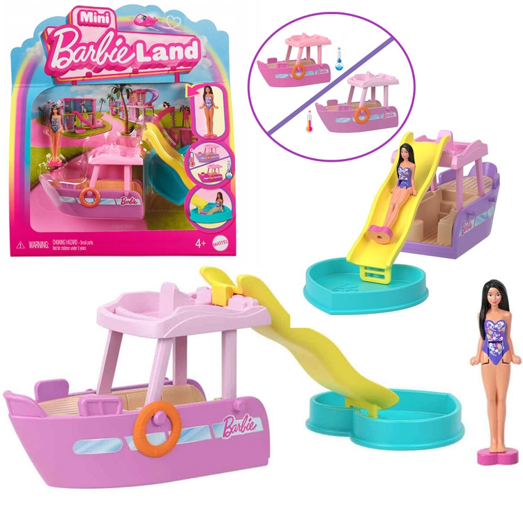 Pojízdný Mini BarbieLand set s panenkou a lodí