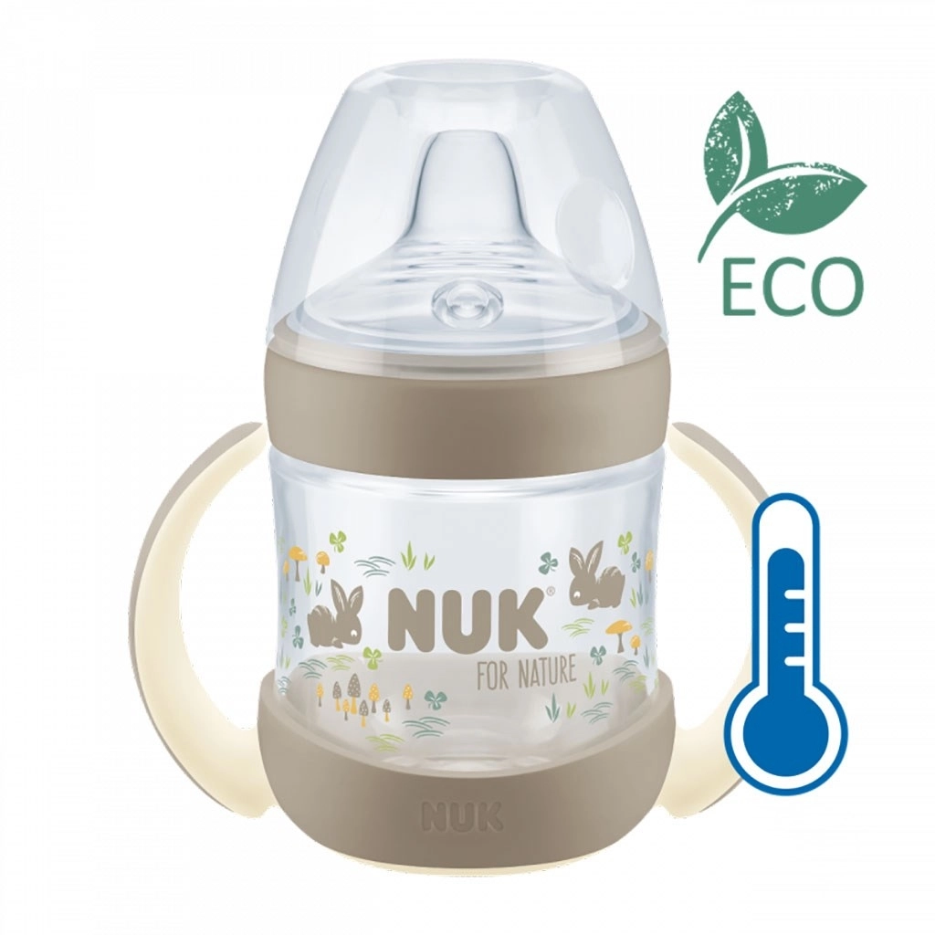 Učící kojenecká láhev NUK for Nature s kontrolou teploty 150 ml hnědá (6–18 měsíců)