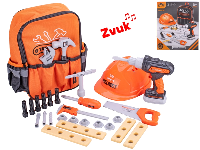 Dětská sada nářadí s bateriovou vrtačkou a batůžkem, 28 dílů