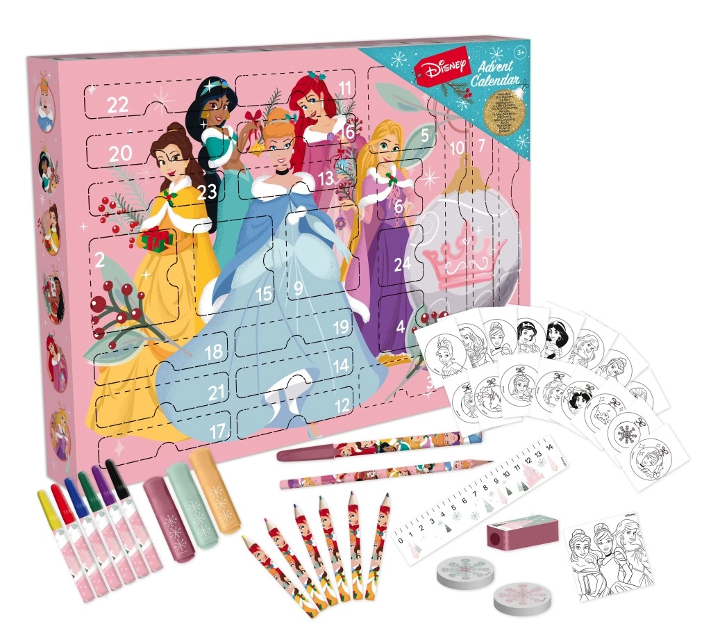 Levně Adventní kalendář Disney Princezny – kreativní papírnická sada