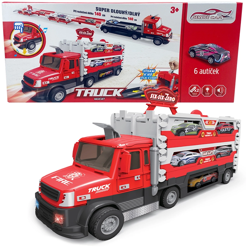 Levně Sparkys Hasičský TRUCK 2v1 se světlem a zvukem a 6 auty