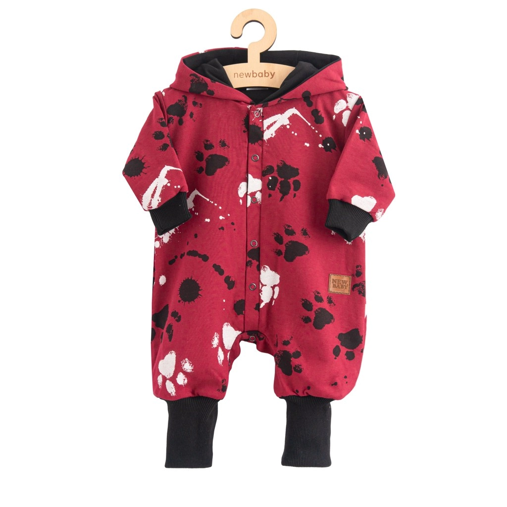 Kojenecký bavlněný overal s kapucí a oušky NEW BABY Paw – tmavě růžový