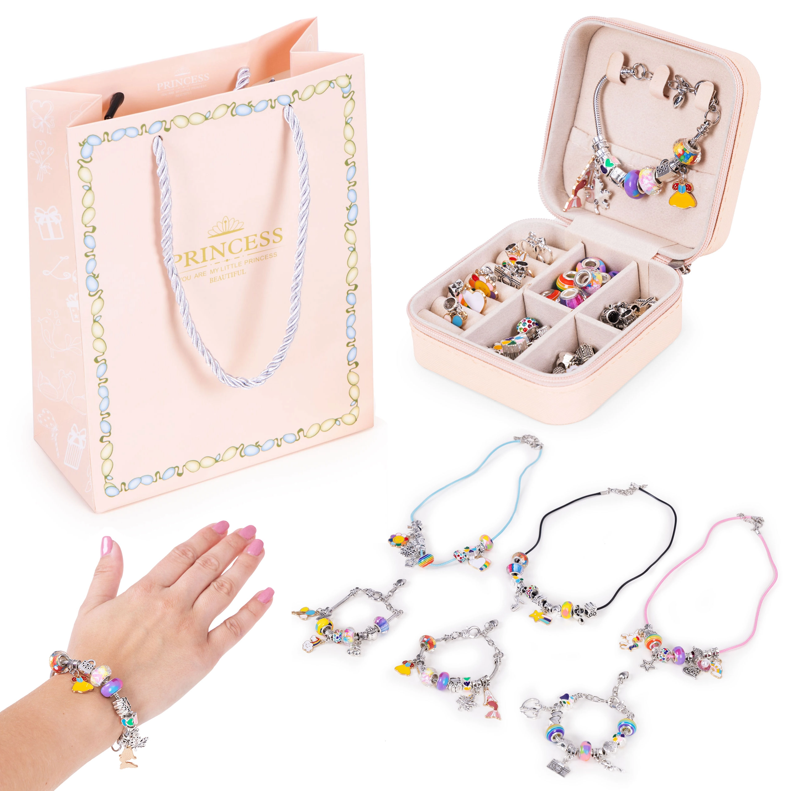 OEM - Sada na výrobu náramků a náhrdelníků Přívěsky Korálky 66 kusů + organizér a taška