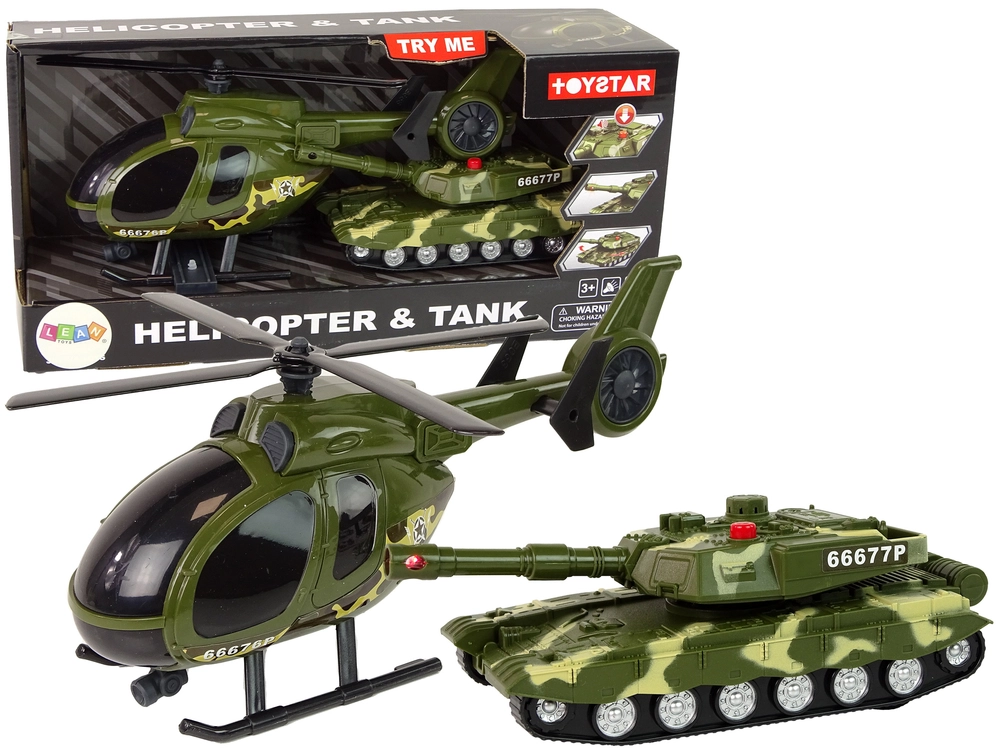 Lean Toys Sada vojenského tanku s třecím pohonem vrtulníku
