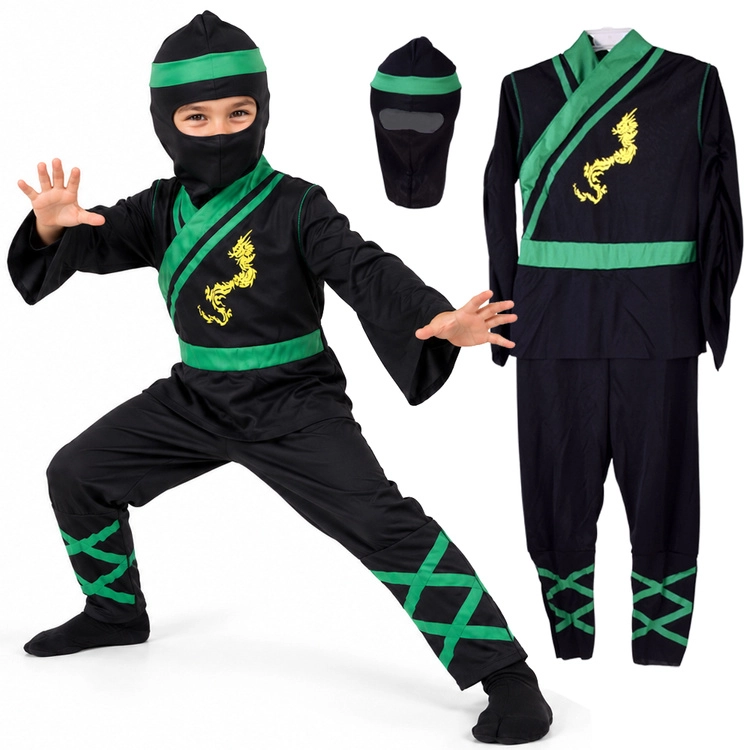 Dětský kostým ninja se zelenými detaily, velikost M