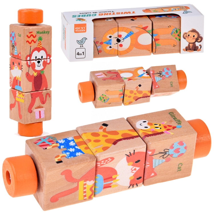 Dřevěné otáčecí puzzle se zvířátky