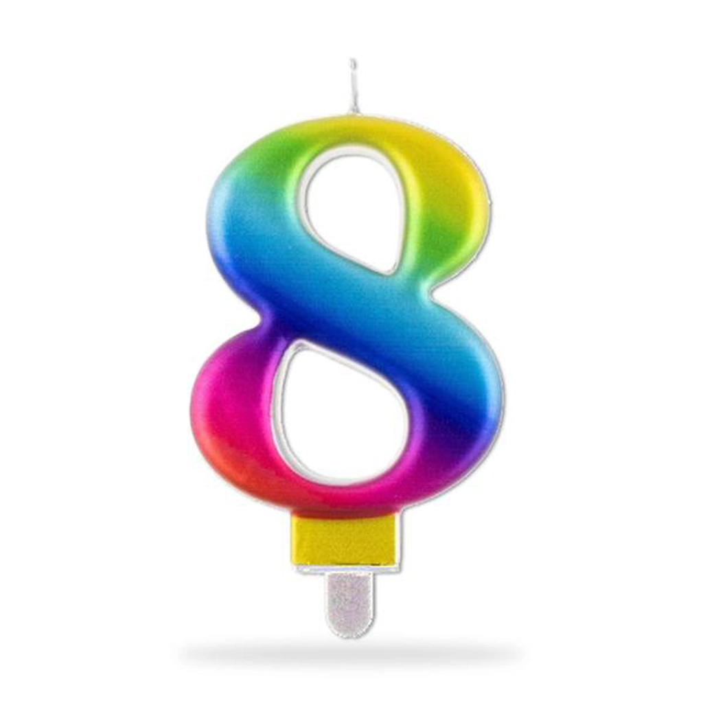 Dortová svíčka číslice 8 TORO zapichovací 7,5cm duhová