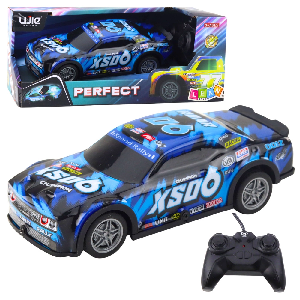 Závodní RC auto se svítící karoserií, černo-modré