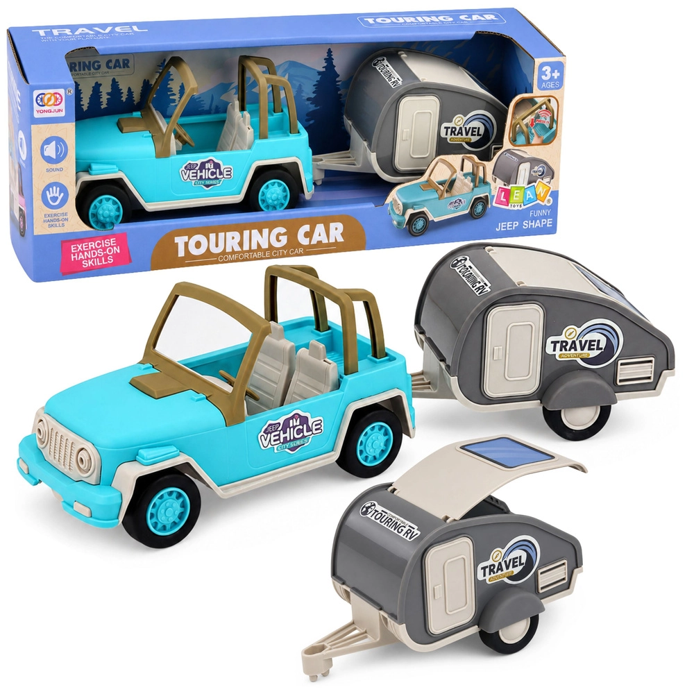 Tomido Turistický set Modré terénní auto se zvuky + Karavan