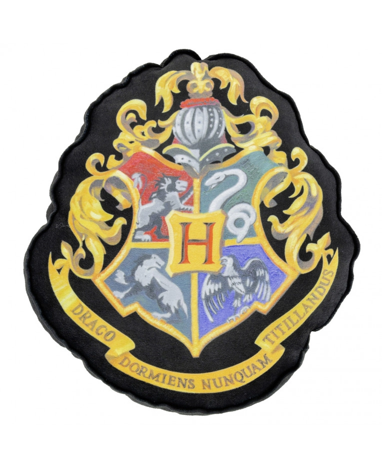 Levně Polštář HARRY POTTER – erb školy Bradavice, černý 37 × 32 × 5 cm