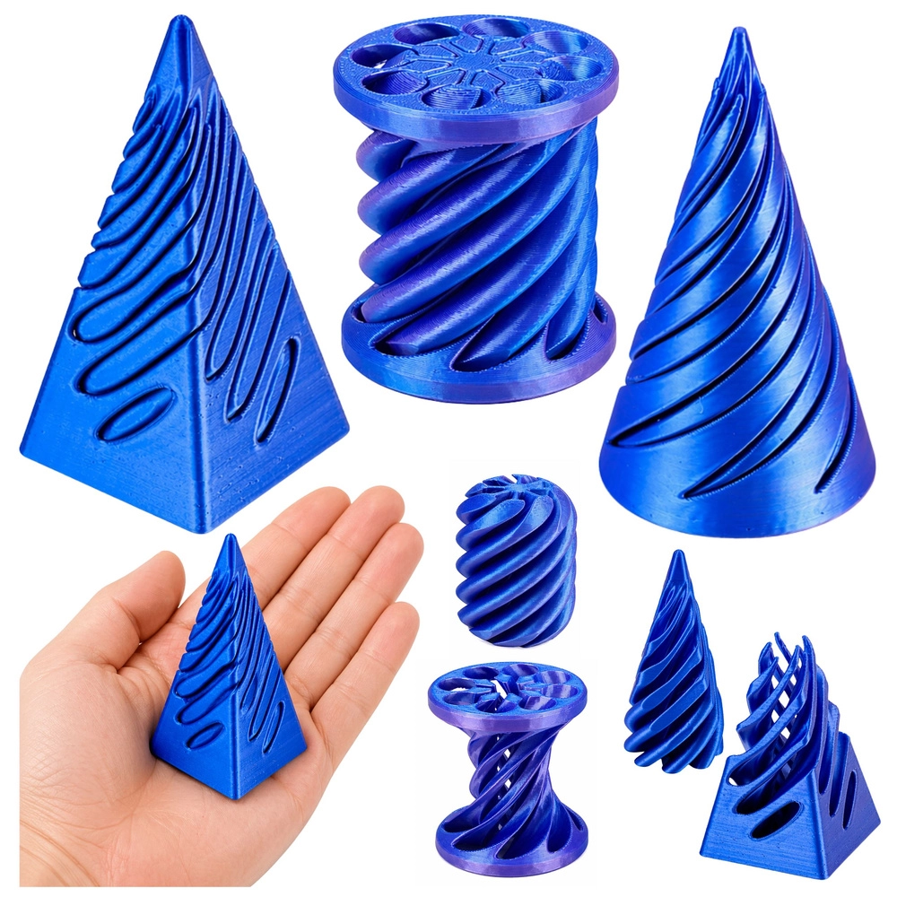 Levně Antistresová 3D senzorická sada – otáčivý kužel, válec a pyramida (modrá)