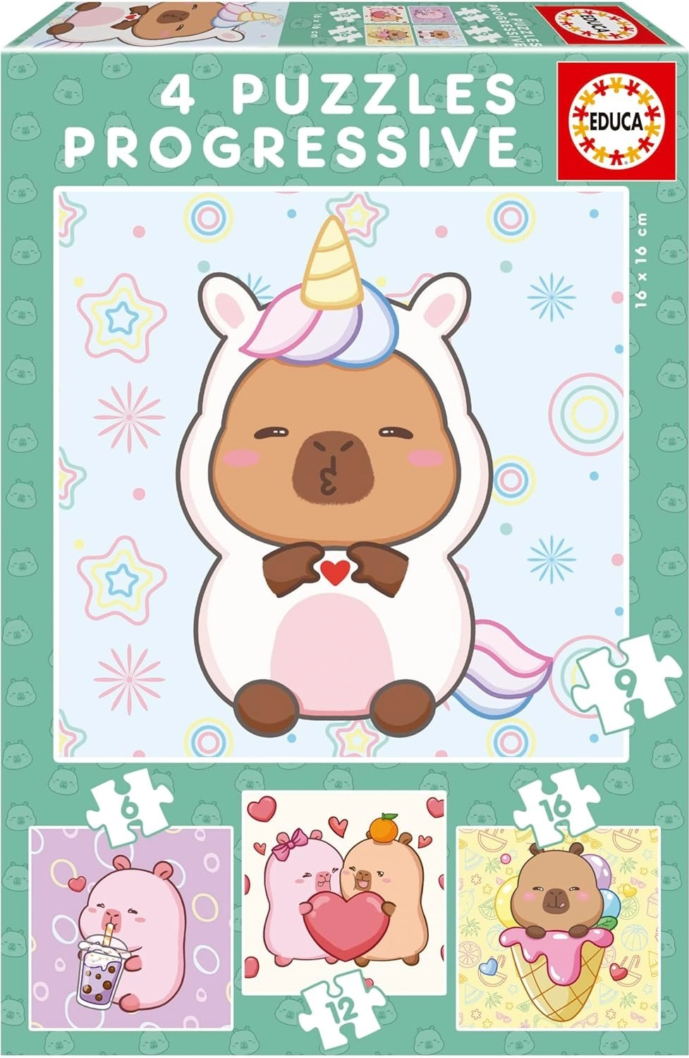 Puzzle EDUCA CapyFun 4v1 (6, 9, 12, 16 dílků)